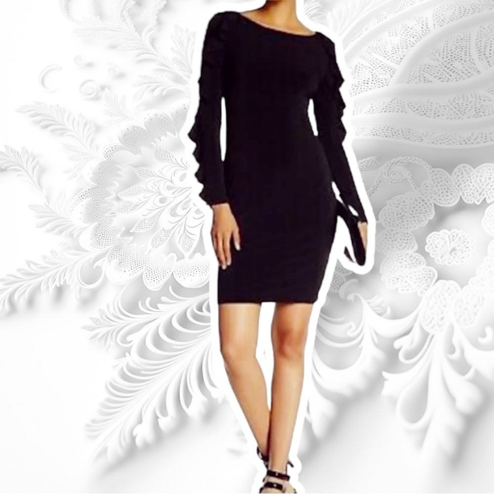 Calvin Klein Black Ruffle Long Sleeve Sheath Dress Size 4